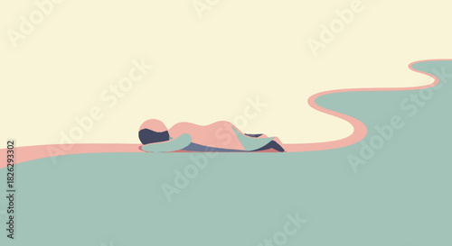 Stylized illustration of a person lying down in a calm and peaceful state.