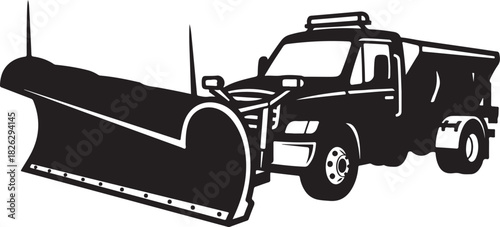 Front view of a snow plow truck with dump body isolated.