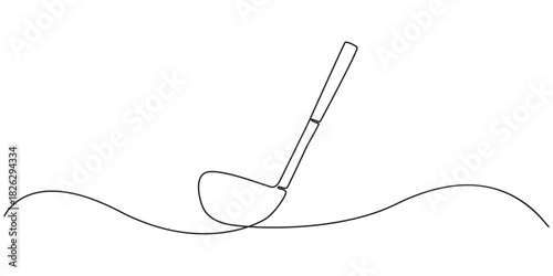 Golf stick line continuous drawing vector. One line Golf stick icon vector background. Golf club icon. Continuous outline of a Golf club.  Crossed wedge golf club, Flat Black golf club silhouette, 