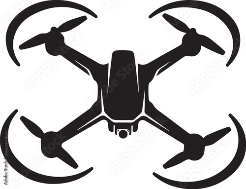 Drone silhouette with propellers rotating, top view, isolated on white