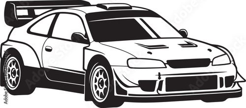 Sport racing rally car with spoiler, aggressive design, vector art