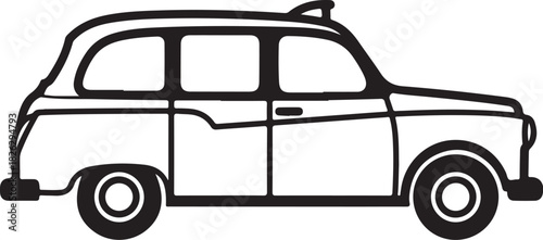 London taxi silhouette isolated on white background, classic black cab outline