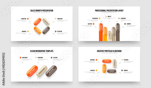 Business Insight Four Five Three Option Diagram Presentation Layout Vector Illustration Bundle. Advertising Forecast 4 5 3 Step Infographic Slideshow Template Collection.