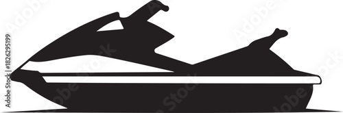 Black silhouette of a jet ski on a white background.