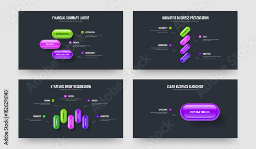 Investor Visualization Three Four Five One Step Diagram Presentation Layout Vector Illustration Bundle. Modern Introduction 3 4 5 1 Element Infographic Slideshow Template Collection.