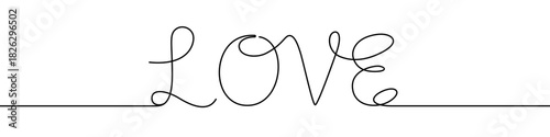 The word "LOVE" in continuous line style. One-stroke calligraphy symbolizing love and romance. Vector illustration for holiday design.
