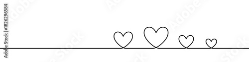 Group of hearts of various sizes in continuous line style. One line drawing symbolizing love, growth, and family relationship. Vector illustration with editable stroke.