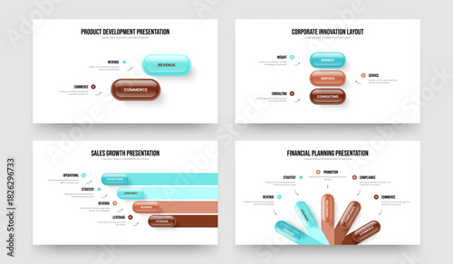 Enterprise Showcase 2 3 4 5 Option Infographic Frame Template Set. Investor Plan Two Three Four Five Step Diagram Slide Layout Vector Illustration Collection.
