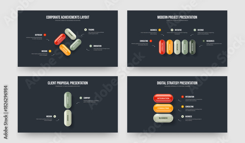 Service Report Four Five Two Three Option Infographic Slide Template Vector Illustration Collection. Digital Analysis 4 5 2 3 Element Diagram Frame Design Bundle.