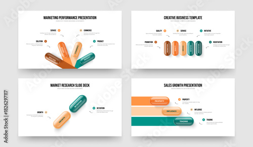 Business Strategy 4 5 2 3 Step Infographic Presentation Template Collection. Marketing Insight Four Five Two Three Element Diagram Slideshow Design Vector Illustration Bundle.