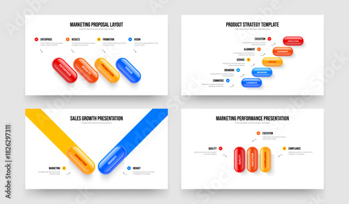 Product Performance Four Five Two Three Option Infographic Frame Design Vector Illustration Bundle. Service Showcase 4 5 2 3 Step Diagram Slideshow Layout Collection.