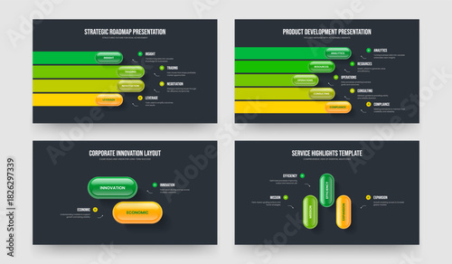 Modern Proposal Four Five Two Three Step Infographic Frame Design Vector Illustration Bundle. Market Planning 4 5 2 3 Element Diagram Slide Layout Collection.