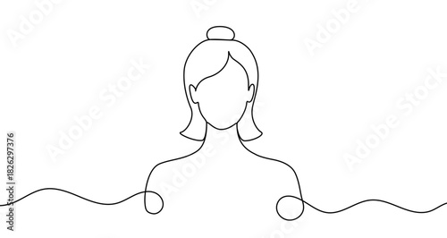 Drawing of a woman's bust or face without facial details in one line art style. Illustration with editable stroke. Vector illustration.