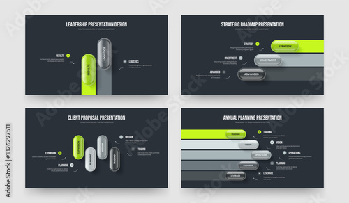 Corporate Visualization 2 3 4 5 Option Infographic Presentation Layout Set. Modern Forecast Two Three Four Five Element Diagram Frame Template Vector Illustration Collection.