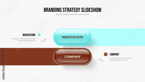 Digital Planning Two Element Diagram Presentation Design. Market Portfolio Slideshow Template Vector Illustration. Company Innovation 2 Step Infographic Slide Layout.