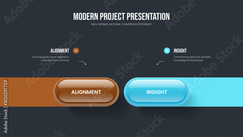 Product Proposal 2 Step Infographic Slide Design. Company Forecast Slideshow Layout Vector Illustration. Marketing Analysis Two Option Diagram Frame Template.