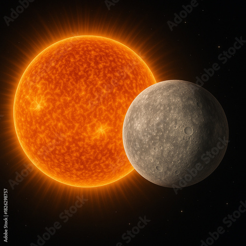 Ultra-realistic Vector Illustration of Sun and Mercury