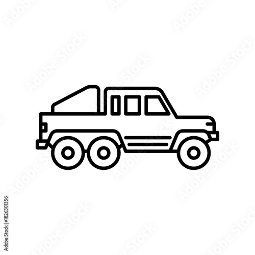 Pick up truck outline icon. 6 wheeler truck black line illustration.