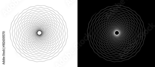 Abstract background with lines in spiral. Art design spiral as logo or icon. A black figure on a white background and an equally white figure on the black side.