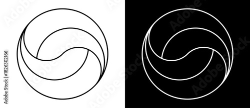Abstract background with lines in circle. Art design spiral as logo or icon. Yin and Yang symbol. A black figure on a white background and an equally white figure on the black side.