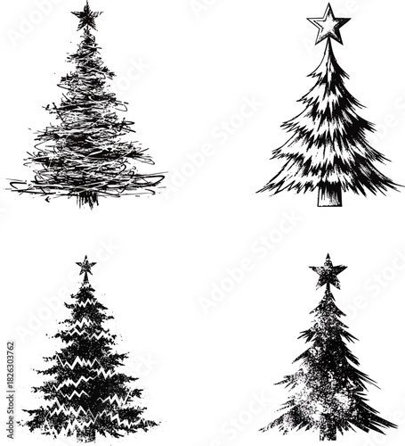 Hand Drawn Christmas Tree Pencil Sketch Illustration