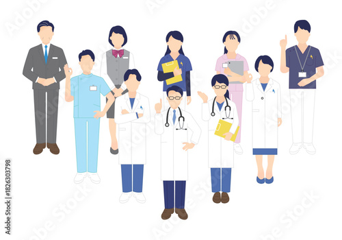 医者、看護師 医療従事者のシンプルイラスト素材セット