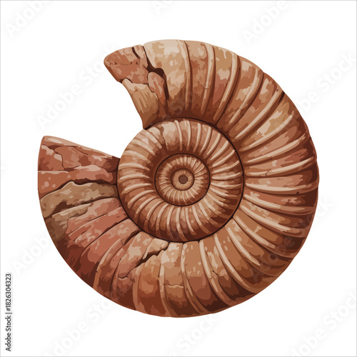 Cartoon prehistoric seashell fossil for paleontology study isolated vector illustration on white background