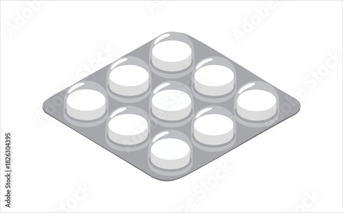 Isometric blister pack with pharmaceutical pills and medications isolated vector illustration on white background