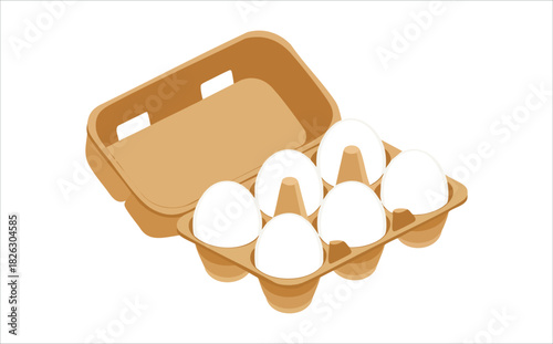 egg carton top view with chicken eggs in cardboard packaging isolated vector illustration on white background