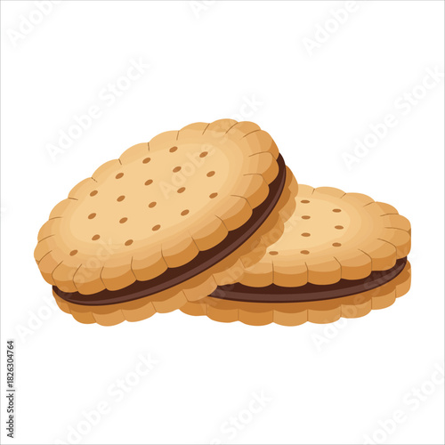 Cartoon homemade whoopie pie cookies with chocolate cream filling isolated vector illustration on white background
