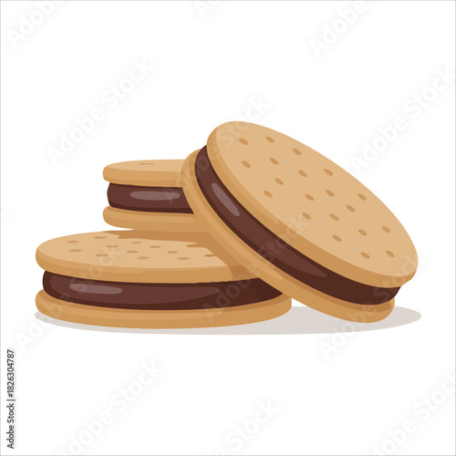 Cartoon homemade whoopie pie cookies with chocolate cream filling isolated vector illustration on white background