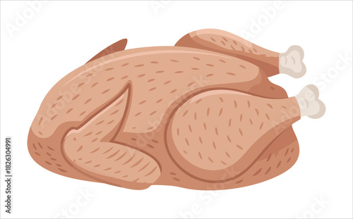raw chicken meat with legs wings and stuffing isolated vector illustration on white background