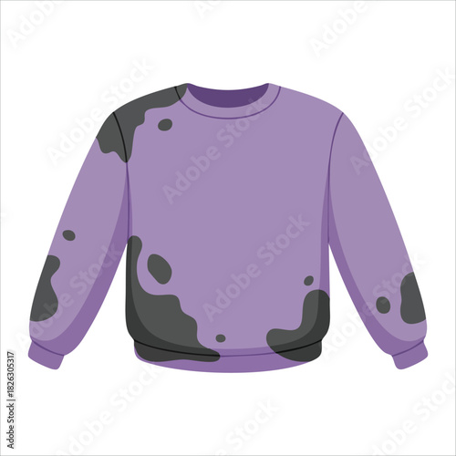 Soiled wrinkled sweater with visible stains and creases isolated vector illustration on white background