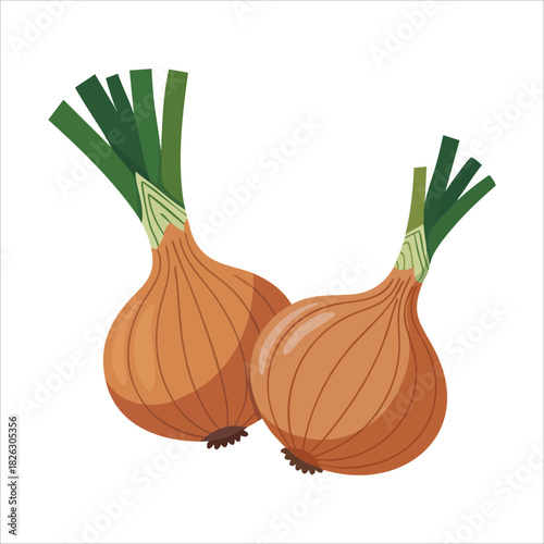 Cartoon style onion vegetable isolated vector illustration on white background