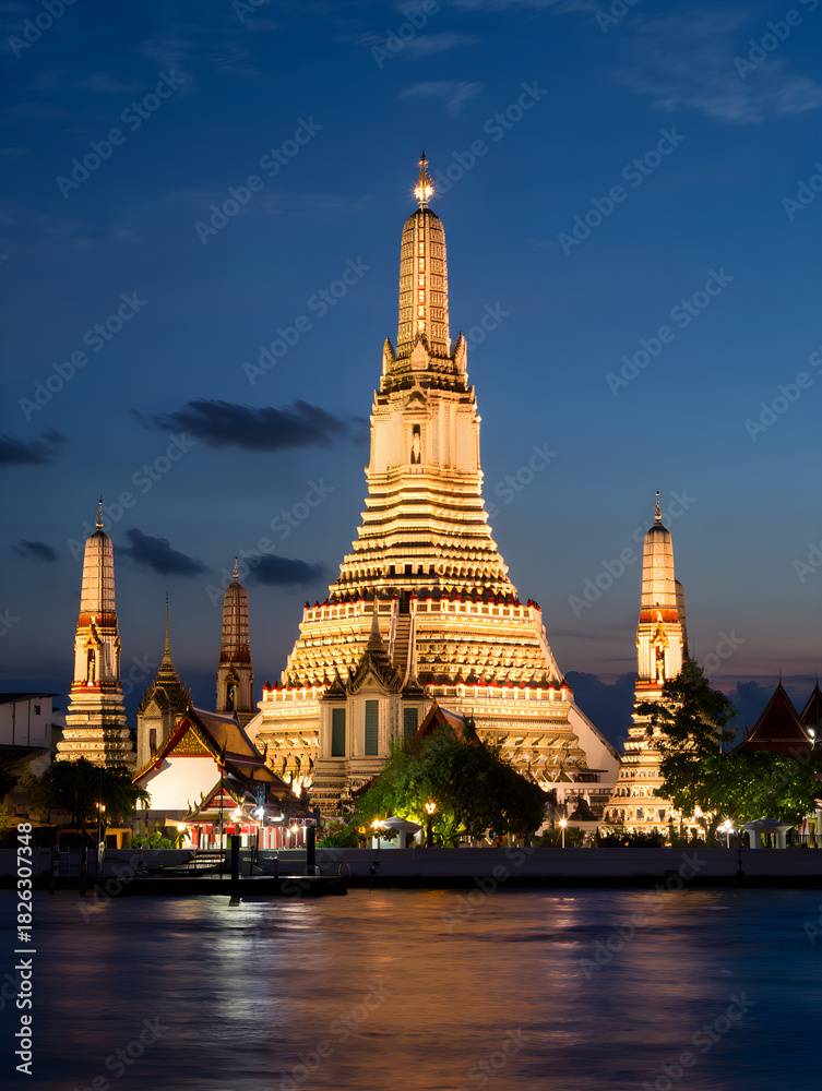Naklejka premium Wat Arun Illuminated at Dusk