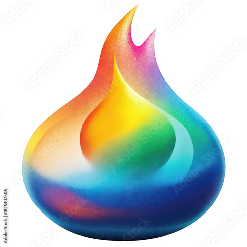 Abstract rainbow flame melting glass shape soft shine isolated on transparent background