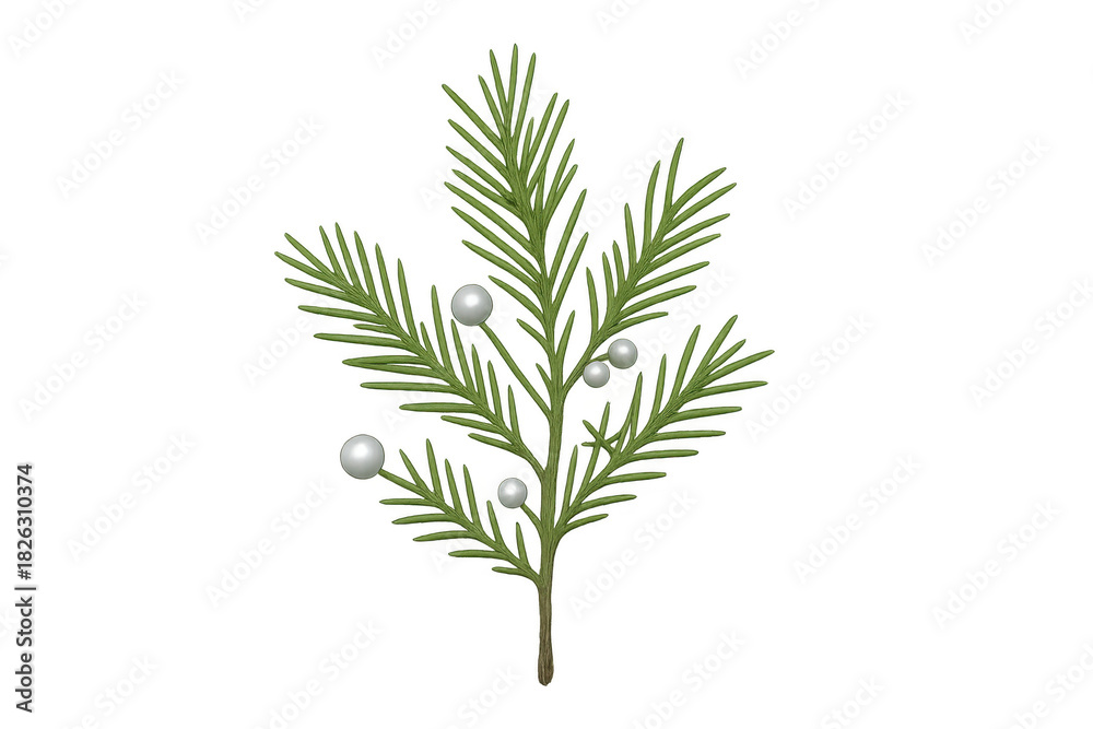 Fototapeta premium Pine branch with white pearls, a festive winter decoration element, symbolizing holidays and new year celebration