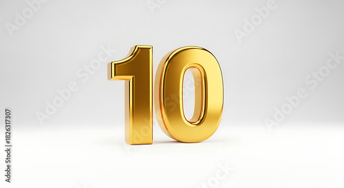 Shiny Gold Number 10 on White Background image