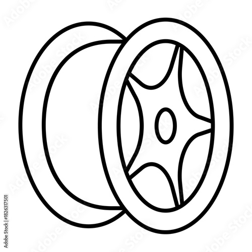 Car disk thin line icon, car parts concept. Vector graphics. Disk, wheel without tire sign on white background, style icon mobile or web design.