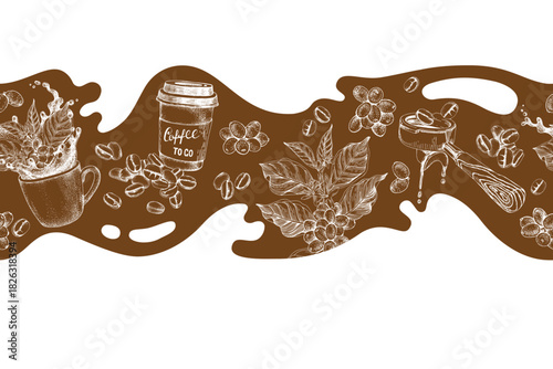 Coffee border seamless pattern vector