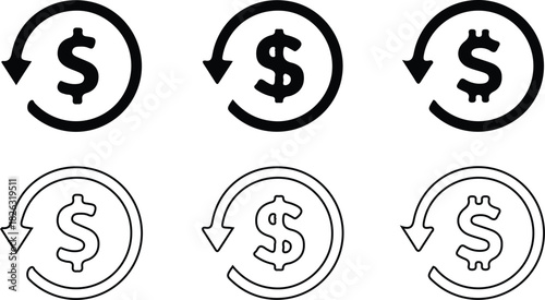 dollar sign black line icons set vector design logo set