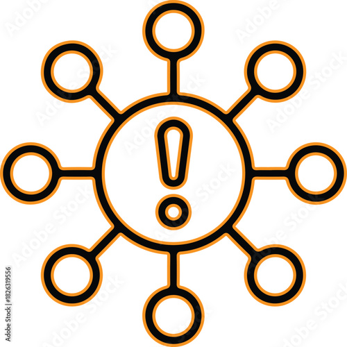 Centralized warning symbol with radiating connections and nodes