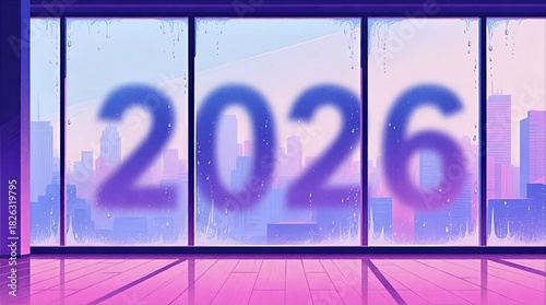 2026 Cityscape Through Rainy Window Condensation