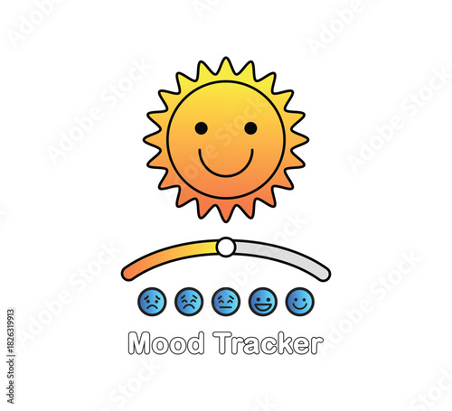 Mood Tracker Graphic with Emoticons, Slider, and Sun Icon for Emotional Monitoring