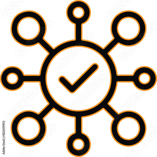 Connected network with central check mark symbol