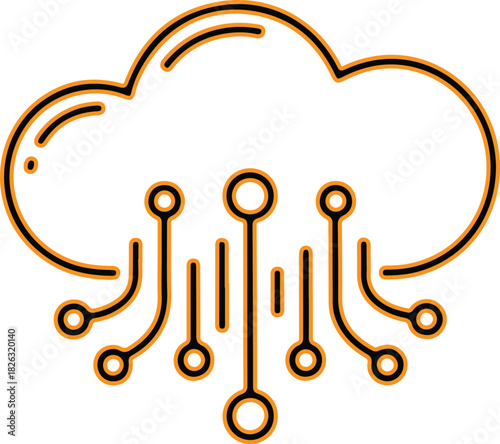 Digital cloud computing network connection technology icon