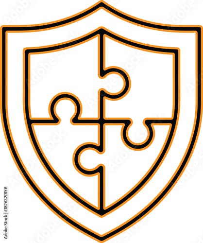 Shield with four puzzle pieces forming a secure connection