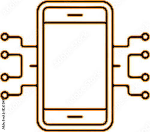 Smartphone connected to digital network circuits technology concept