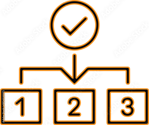 Checkmark above numbered steps in a process