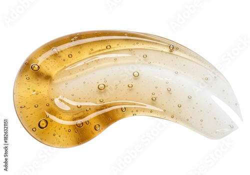 Golden honey gel smear isolated PNG on transparent background, cosmetic serum swatch with bubbles for skincare and beauty product